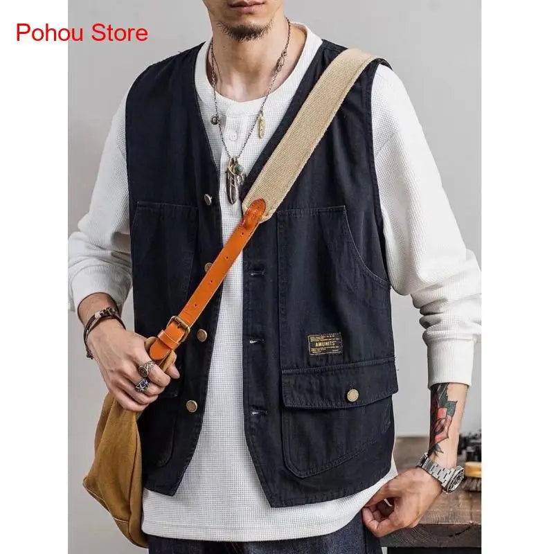 Gilet de travail sans manches à poches multiples pour , - Réduction attractive - 40%