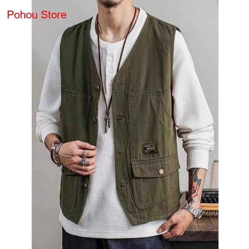 Gilet de travail sans manches à poches multiples pour , - Réduction attractive - 40%