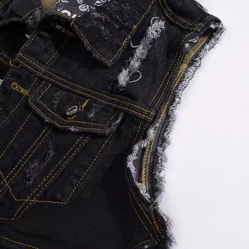 Gilet en jean pour , style rétro, déchiré, troué, fête, - Remise exclusive - 15%