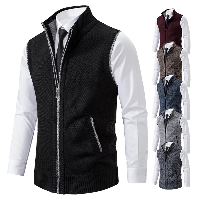 Gilet en tricot pour , col montant, couleur unie, - Super promo - 20%