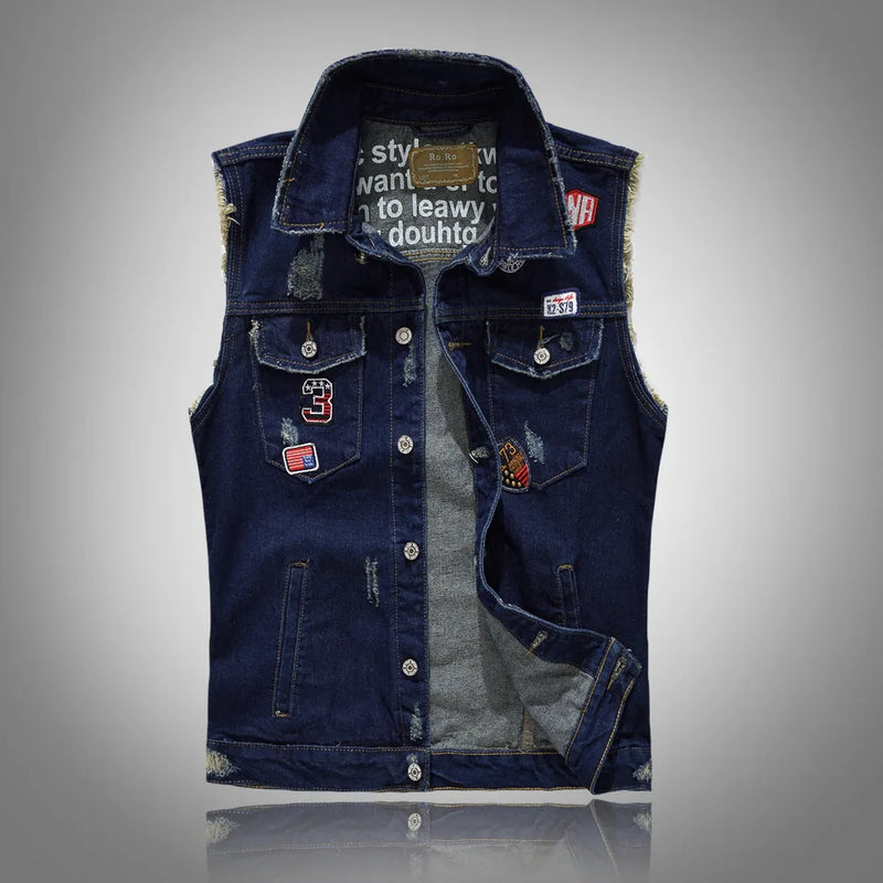 Gilets en jean rapiécés pour hommes, vestes, nouveaux - Prix imbattables - 50%